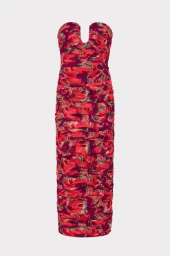 MILLY Guest Of Dresses-Windmill Floral Chiffon Dress Red Multi