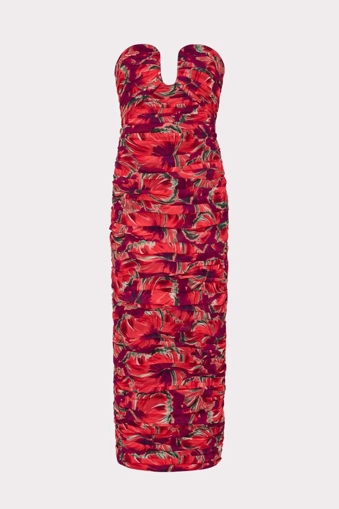 MILLY Evening Gowns-Windmill Floral Chiffon Dress Red Multi