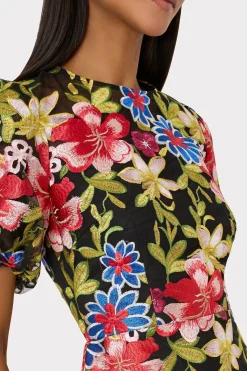 MILLY Guest Of Dresses-Yasmin Floral Embroidery Dress Red Multi