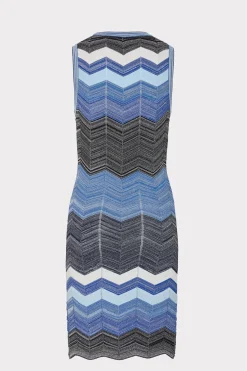 MILLY Mini Dresses-Zig Zag Knit Mini Dress Navy Multi