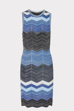 MILLY Jumpsuits & Rompers-Zig Zag Knit Mini Dress Navy Multi
