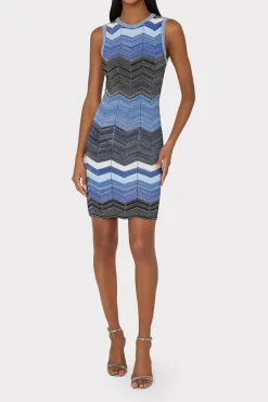 MILLY Jumpsuits & Rompers-Zig Zag Knit Mini Dress Navy Multi