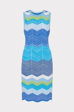 MILLY Mini Dresses-Zig Zag Knit Mini Dress Blue Multi