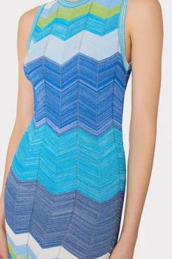 MILLY Mini Dresses-Zig Zag Knit Mini Dress Blue Multi