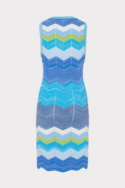 MILLY Mini Dresses-Zig Zag Knit Mini Dress Blue Multi