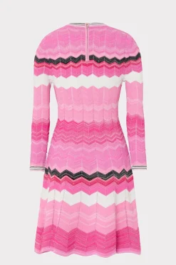 MILLY Sweaters & Knits-Zig Zag Long Sleeve Flare Dress Pink Multi